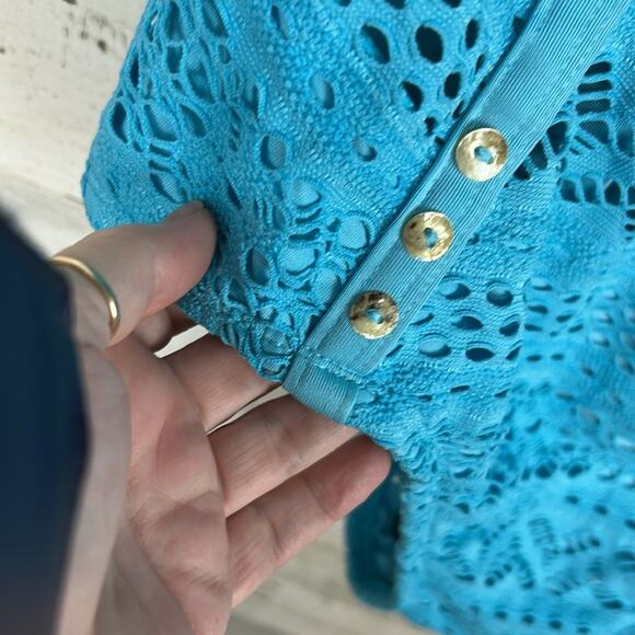 Turquoise Blue Crochet Style Adjustable Strap One Piece Swimsuit Size 16/XL - Picture 5 of 8